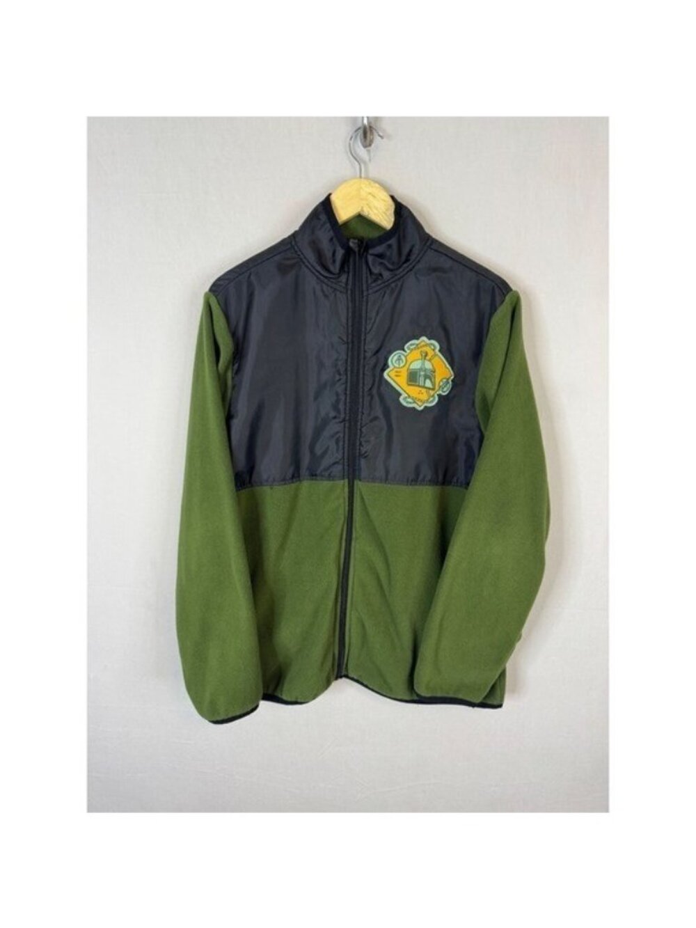 Disney Star Wars Boba Fett Full Zip Fleece Jacket Green Black Mens Medium